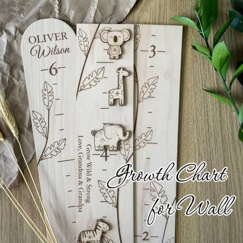 Kids Wall Decor, Personalized Growth Ruler for Boys, Wooden Growth Chart Markers, 6 Feet Height Board, Wood Ruler Baby Nursery Decor, Safari