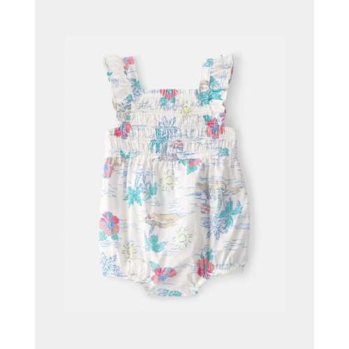 Baby Girl Tropical Beach Sleeveless Romper - Ivory/Green | Carter's
