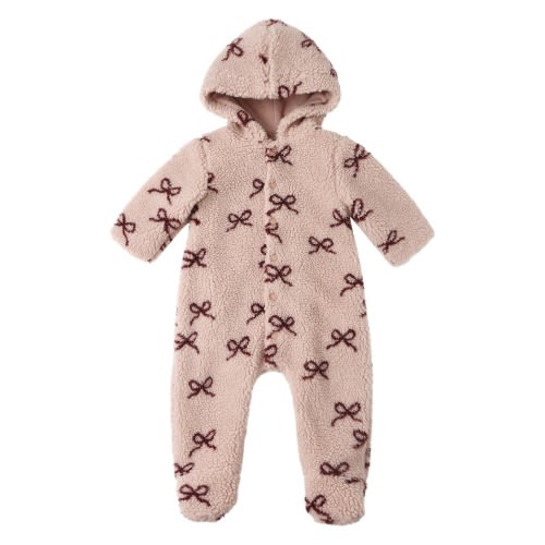 Bows Hooded Faux Shearling Bunting