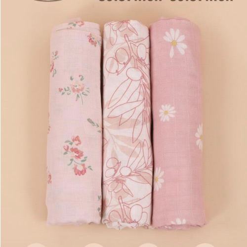 3pcs [Oeko-Tex] Floral & Leaf Pattern Baby Swaddle Blankets, Breathable Soft Lightweight Comfortable Newborn Blankets, Ideal For Babies, Valentine's Day