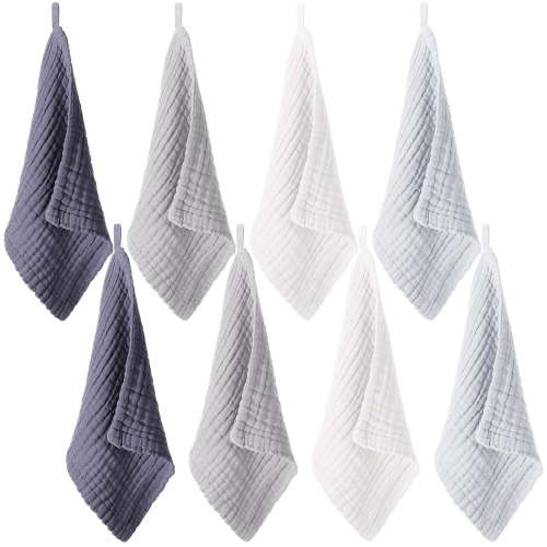Lsupdaol 8 Pcs Baby Washcloths for Newborn 12 x 12 Inch Muslin Face Towels Cotton Absorbent for Delicate Skin Soft Muslin Cloth Reusable Baby Registry as Shower Gift, 4 Colors (Classic Color)