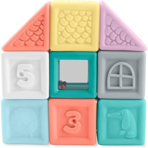 Simple Joys by Carter's Baby Squeeze Blocks, Multicolor, 9 Pieces, Age 6m+ to 3 Years