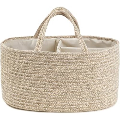 Diaper Caddy Organizer, Empty Gift Basket for Newborn Essentials, Baby Storage Basket, Stylish Gift Bag for Baby Shower, Boys and Girls - Large, Oatmeal