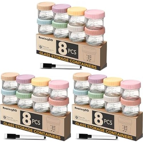 24 Pack Glass Baby Food Storage Containers, 2 oz Leakproof Baby Food Jars with Lids, Small Glass Food Containers for Infant Baby, Freezer Safe
