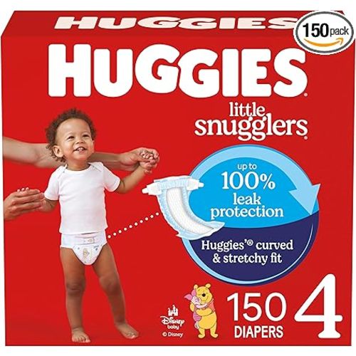 Huggies Size 4 Diapers, Little Snugglers Baby Diapers, Size 4 (22-37 lbs), 150 Count (6 Packs of 25), Packaging May Vary