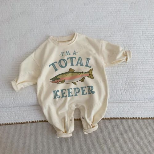 I'M A TOTAL KEEPER Baby Toddler Fish Beige Romper