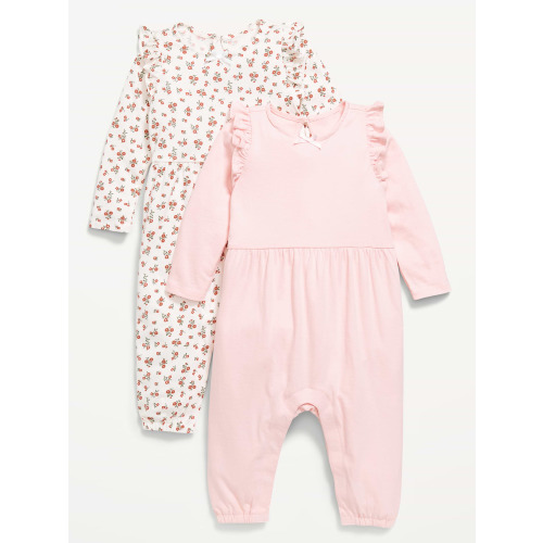 Printed Long-Sleeve Ruffle-Trim One-Piece 2-Pack for Baby