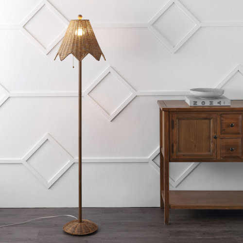 Jonathan Y Tybee 60.5" Traditional Coastal Rattan Scalloped LED Floor Lamp | Wayfair
