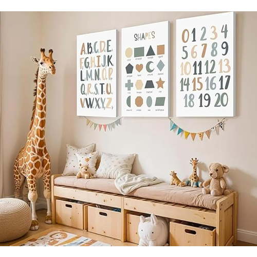 3pcs Kids Playroom Wall Art Alphabet Playroom Painting Pictures ABC Nursery Posters Prints for Nursery Toddler Boys Girls Room Classroom Unframed (12x16in)