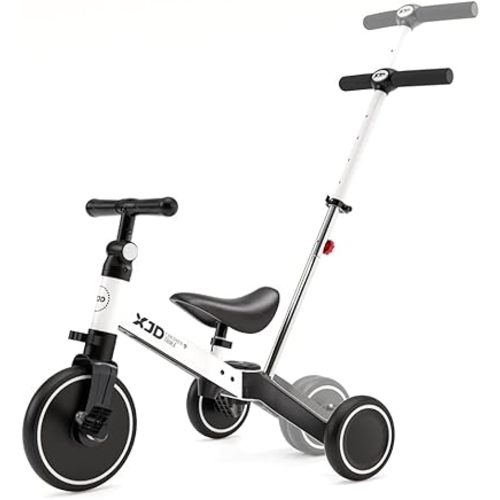 XJD 7 in 1 Toddler Bike with Push Handle,Tricycles for 1 to 3 Years Old, Toddler Tricycle with Push Handle for Boy Girl, Baby Balance Bike with Adjustable Seat Height and Removable Pedal (White)
