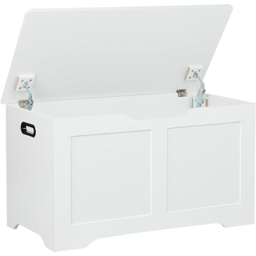 31.5" Storage Chest, Wooden Storage Bench, Lift Top Toy Chest with 2 Safety Hinges, Large Toy Box, Entryway Shoes Bench for Living Room, Bedroom, White