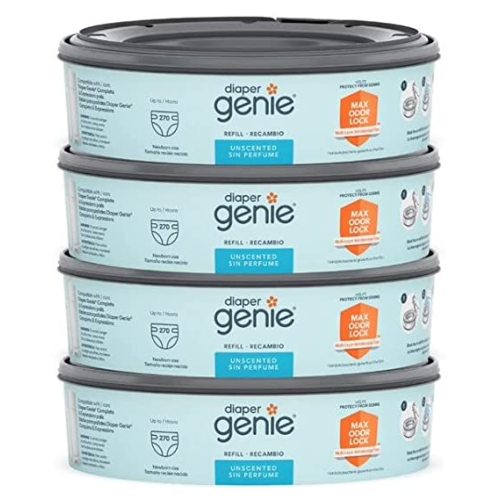 Diaper Genie Refill Bags 270 Count (Pack of 4) with Max Odor Lock | Holds Up to 1080 Newborn Diapers