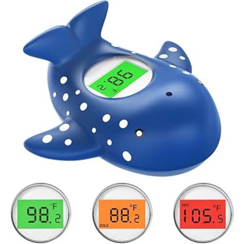 Baby Bath Thermometer, Infant Digital Water Thermometer Safety with 3 Color Backlit and Temperature Warning, Room Thermometers Floating Toy for Infant, Toddler, Bathtub, Swimming Pool (Navy Blue)