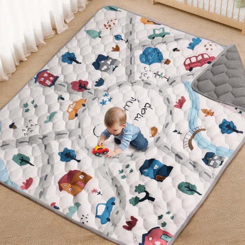 Baby Play Mat, Caveen Thicken Soft Cotton Baby Playmats, Foldable Anti-Slip Floor Crawling Playmat Playpen Mat for Infants and Toddlers, 71"x79", Grey
