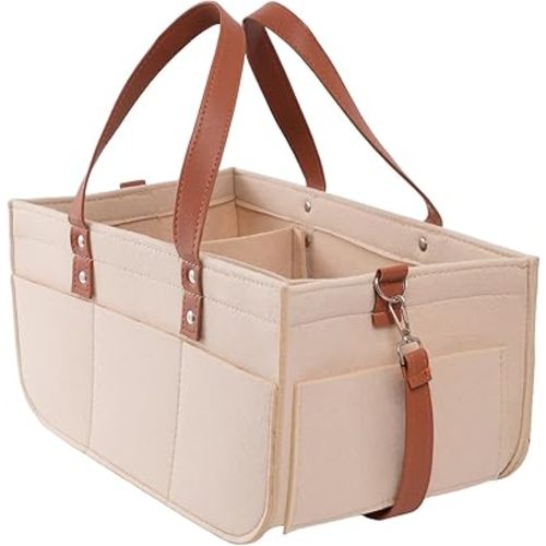 lefeke Diaper Caddy Bag,Car Organizer and Storage,Caddy Organizers with Handles and Straps, Baby Bottle Organizer for Nursery,Portable Baby Diaper Caddy (Oatmeal)