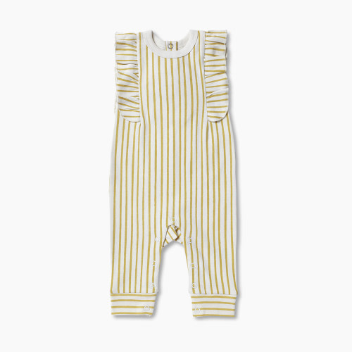 Petit Pehr Organic Cotton Short Sleeve Ruffle Romper - Marigold Stripes Away, 0-3 Months