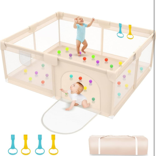 Playpen for Babies and Toddlers 79x71inch - Extra Large Baby Gate Play Pen with Soft Breathable Mesh Cover - Indoor and Outdoor Baby Playard - Portable Playpen for Babies (Apricot)