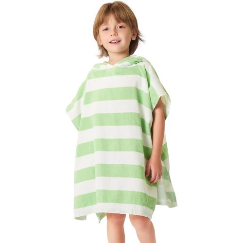 TBEZY Toddler Bath Towel Poncho Thick Cotton Striped Beach Towels for Kids Gifts (2-6, Green)