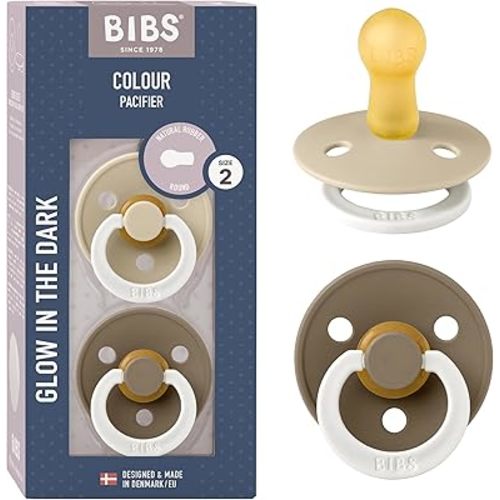 Bibs Pacifiers Color Collection, Set of 2 BPA-Free Latex Pacifiers Made in Europe, Round Nipple Baby Pacifier.