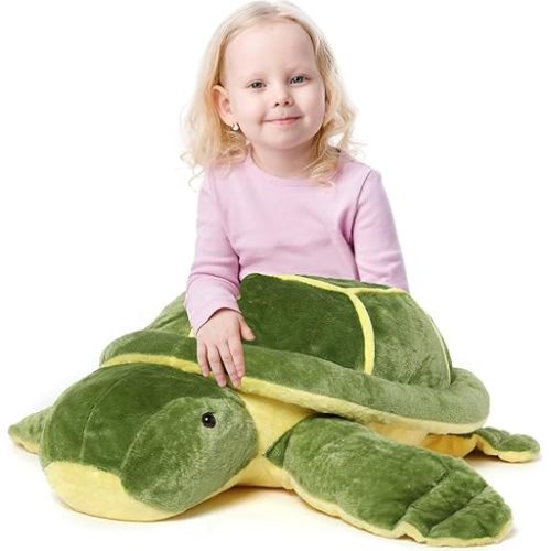MorisMos Giant Turtle Stuffed Animal, 33 inch Plush Toy, Big Stuffed Turtle Pillow for Kids, Green