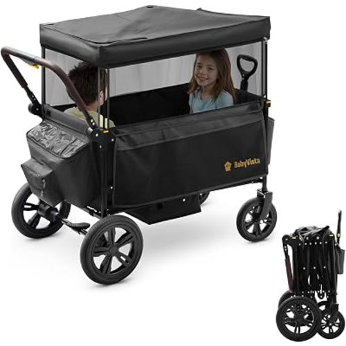 Stroller Wagon for Kids, One-Hand Adjustable Push/Pull Handle