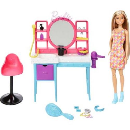 Barbie Doll and Hair Salon Playset, Color-Change Hair