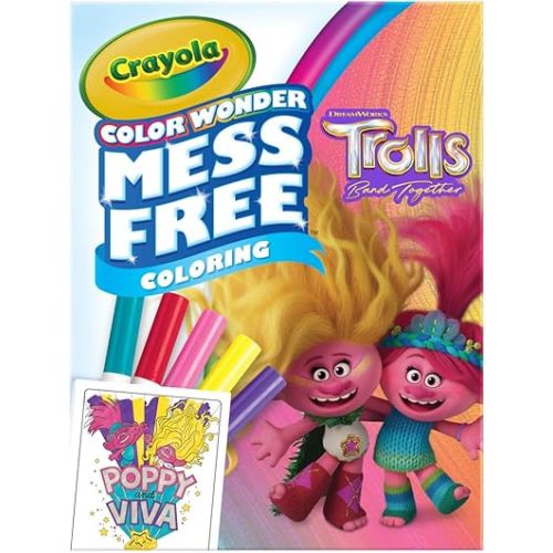 Crayola Trolls 3 Color Wonder Activity Set, Trolls Mess Free Coloring Pages for Toddlers, Travel Activity, Troll Toys, Toddler Gifts