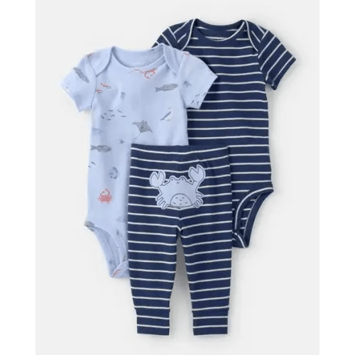 Baby Boy 3-Piece Sea Animal Bodysuits & Pant Set - Blue | Carter's