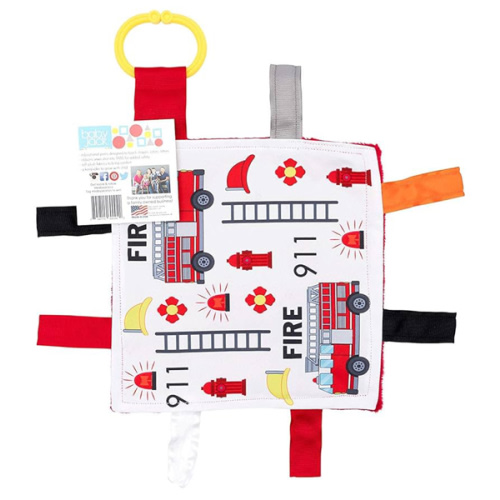Baby Sensory Crinkle & Teething Square Lovey Toy with Closed Ribbon Tags for Increased Stimulation: 8"X8" (Firefighter)