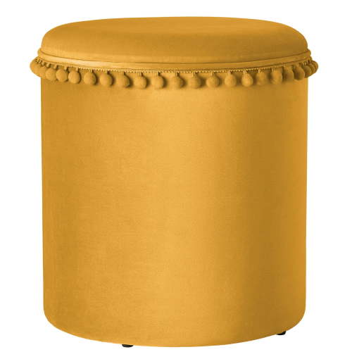 Kvell Pom Pom 15" Kids Storage Ottoman, Velvet Upholstery, Mustard
