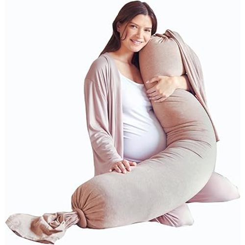 bbhugme Adjustable Pregnancy Pillow – Full Body Support for Side Sleeping - Adjustable Firmness and Shape - Supports Back, Legs, Belly, Hips for Pregnant Women - Removable Cover - Seashell Beige