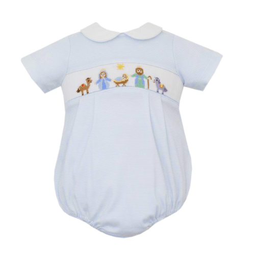 Petit Bebe Cotton Knits Boys Light Blue Striped Smocked Nativity Scene – Best Dressed Child