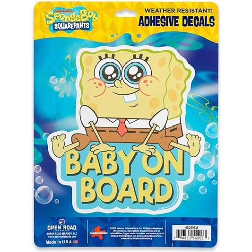 Spongebob Squarepants Baby on Board Adhesive Vinyl Decal -Cute Spongebob Car Sticker for Families with Baby on Board