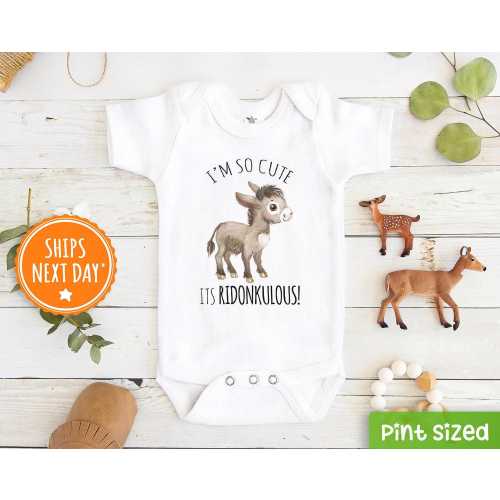 Cute Donkey Baby Onesie®  - Funny I'm So Cute Its Ridonkulous Onesie®- Animal Pun Bodysuit