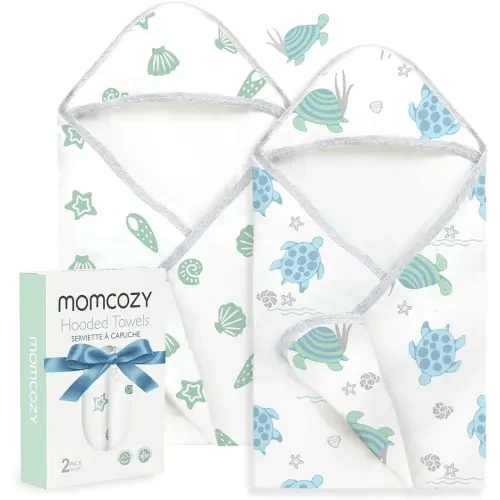 Momcozy Baby Towel with Hooded-Original Design Baby Towel Set -Soft & Absorbent- Shower Gifts or Bath Essential for Infant, Newborn, Toddler, Marine Sea Turtle Shells Magic