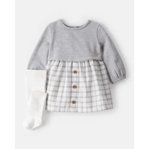 Baby Girl DayDream Fleece Plaid Dress - Grey/White | Carter's