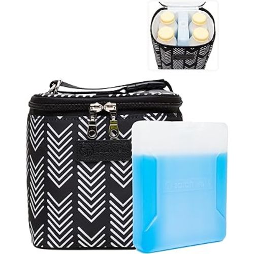 Cold Gold Breastmilk Cooler Bag with Safety Tested Ice Pack – Insulated Milk Storage for Work, Travel & Daycare – Fits Bottles & Parts – Durable, Washable, Cooler for Moms (Black and White)