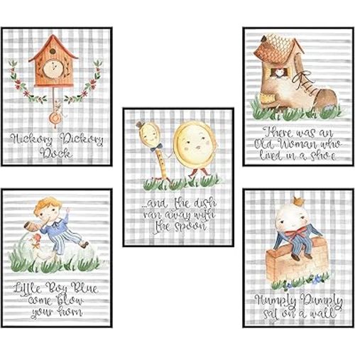 Nursery Rhyme Baby Set Wall Art Baby Gift Decor (Grey Set Art Prints)