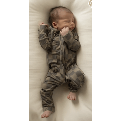 Bamboo Zip Pajamas | Faded Brown Checkerboard