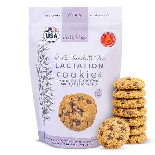 MilkBliss Dark Chocolate Chip Oatmeal Lactation Cookies with Brewers Yeast for Breastfeeding and Breastmilk Supply Increase-12 oz