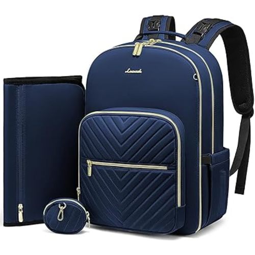 LOVEVOOK Diaper Bag Backpack, Quilted Baby Bag with Changing Pad & Pacifier Holder, Waterproof Travel Diaper Bags for Baby Boys Girls, Stylish and Large Capacity,Blue