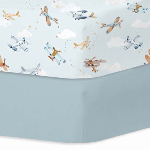 Bimocosy Crib Sheets Fitted 2 Pack for Baby Boys & Girls 52'’ x 28'' (Plane)
