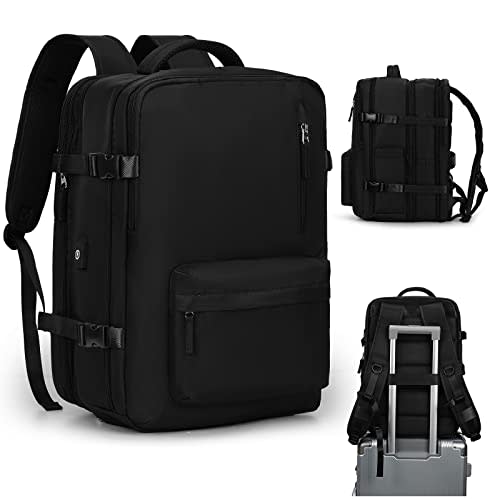VGCUB Large Travel Backpack Bag for Women Men,Carry on Backpack,17 Inch Laptop Business Work Waterproof Backpack with Laptop Compartment,Person Item Flight Approved,Mochila de Viaje,Black Expandable