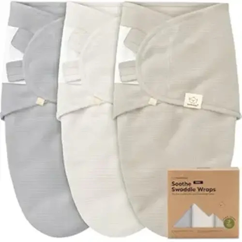 3-Pack Organic Swaddles for Newborns, Baby Sleep Sacks 0-3 Months - Baby Swaddle Wrap, Newborn Wearable Blanket, Infant Sleep Sack for Girls, Boys, Soft & Snug, Large Hook & Loop Closure (Granite)