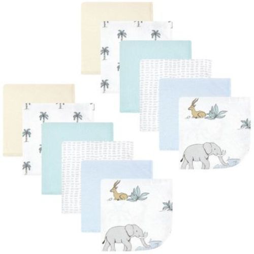 Hudson Baby Infant Boy Flannel Cotton Washcloths, Boy Safari World 12-Pack, One Size