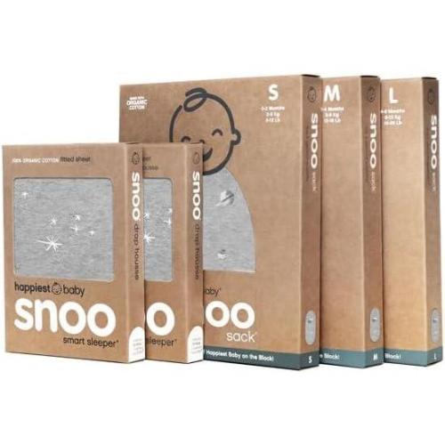 Happiest Baby The Big Bundle 100% Organic Cotton - Includes 3 SNOO Sacks and 2 SNOO Bassinet Fitted Sheets (White)(Graphite Planets)