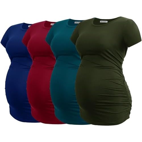 Smallshow Women's 4 Pack Maternity Shirts Short Sleeve Pregnancy Tops Clothes