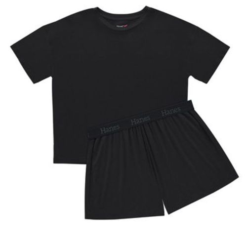 Hanes Originals 2 Piece Lounge Set, Comfywear SuperSoft Boxy T-Shirt & Sleep Shorts Loungewear Black/Black L Women's