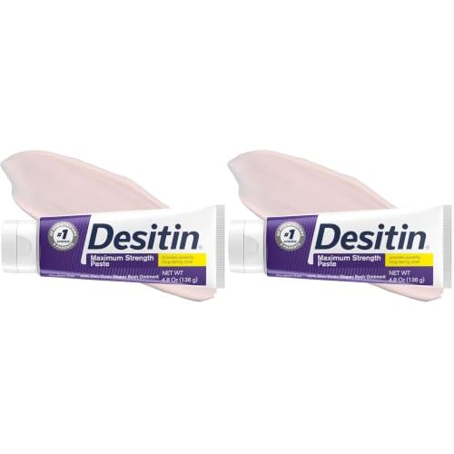 Desitin Maximum Strength Baby Diaper Rash Cream, 40% Zinc Oxide for Treatment, Relief & Prevention, Hypoallergenic, Phthalate- & Paraben-Free Paste, Protects Skin for 12 Hours, 4.8 oz (Pack of 2)