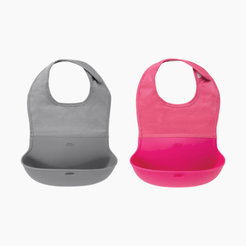 Roll Up Bib (2 Pack) - Grey/Pink